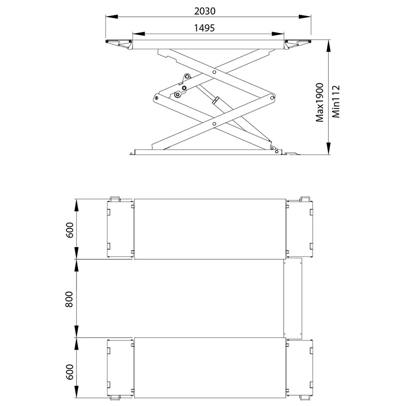 Pont ciseaux prise sous coque 3 tonnes 400V non encastr&eacute; RP-8504AY