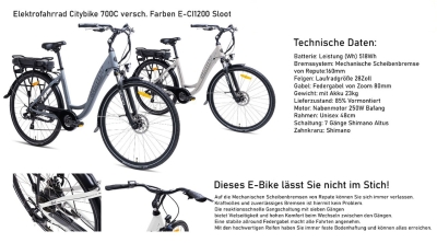 Elektrofahrrad Citybike 700C E-CI1200 Grau