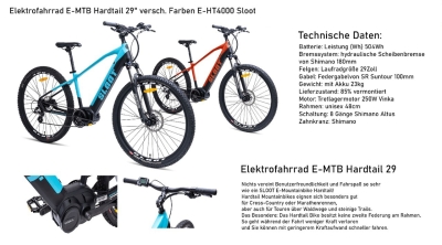 Elektrofahrrad E-MTB Hardtail 29&quot; E-HT4000 T&uuml;rkis