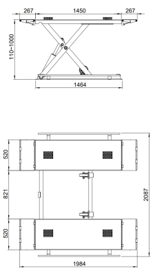 Hebeb&uuml;hne Schere mobil, hydraulisch OF 3 t, 230V, H: 1 m, blau - RP-8510PE (elektr. Entriegelung)