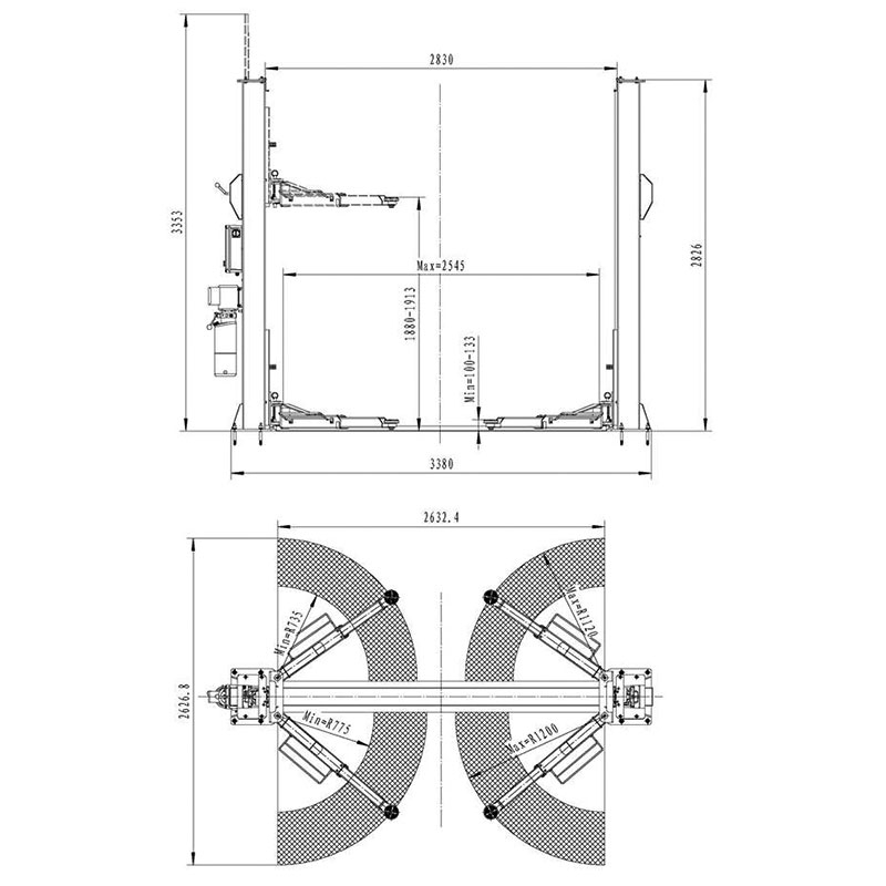 Hebeb&uuml;hne 2-S&auml;ulen hydraulisch UV 4.0 t 230V H&ouml;he: 2.82m, man. Entriegelung, Black Series Modell 2024 | ATLANIS